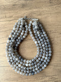 Gray White Acrylic Lucite Big Bead Chunky Multi Strand Necklace - Alana