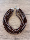 Brown Lucite Bead Acrylic Chunky Multi Strand Statement Necklace - Alana