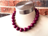 Garnet Red Acrylic Beaded Short Lucite Statement Necklace - Betty