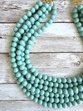 Blue Green Teal Acrylic Beaded Multi Strand Statement Necklace - Alana
