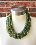 Olive Green Acrylic Beaded Multi Strand Chunky Statement Necklace - Lauren