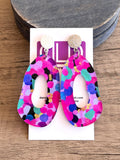 Pink Multi Color Lucite Acrylic Big Dangle Statement Earrings - Sylvia