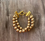 Gold Matte Acrylic Beaded Womens Bracelet - Alana
