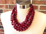 Dark Red Lucite Acrylic Beaded Chunky Multi Strand Statement Necklace - Julianna