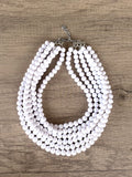 White Acrylic Lucite Bead Chunky Multi Strand Statement Necklace - Alana