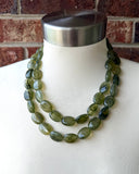 Olive Green Acrylic Beaded Multi Strand Statement Necklace - Lauren