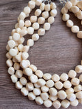 Cream White Lucite Acrylic Beaded Chunky Multi Strand Statement Necklace - Julianna