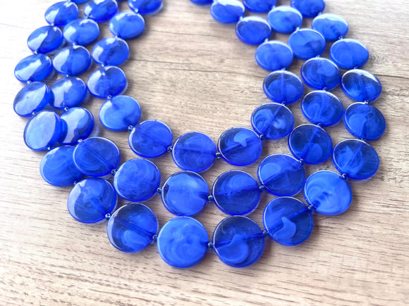 Cobalt Blue Lucite Acrylic Beaded Multi Strand Chunky Statement Necklace - Charlotte