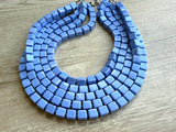 Periwinkle Blue Cube Beaded Multi Strand Statement Necklace - Cubist