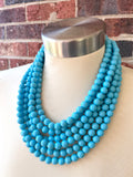 Carolina Blue Acrylic Lucite Bead Chunky Multi Strand Statement Necklace - Alana