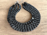 Black White Stripe Cube Beaded Multi Strand Statement Necklace - Cubist