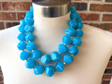 Turquoise Blue Chunky Beaded Multi Strand Acrylic Statement Necklace - Ashley