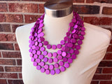 Purple Pink Wood Chunky Multi Strand Statement Necklace - Charlotte