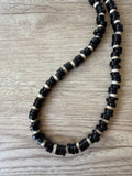 Black & White Wood Gemstone Beaded Mens Necklace - Dennis