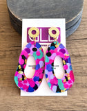 Pink Multi Color Lucite Acrylic Big Dangle Statement Earrings - Sylvia