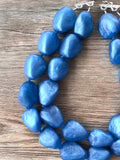 Blue Matte Resin Bead Multi Strand Statement Necklace - Nikki