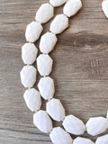 Ivory White Faceted Beaded Multi Strand Chunky Statement Necklace - Jane