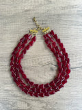 Red Heart Valentines Glass Bead Multi Strand Chunky Statement Necklace