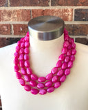 Hot Pink Acrylic Bead Multi Strand Statement Necklace - Penelope