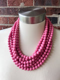 Rose Pink Acrylic Lucite Bead Chunky Statement Necklace - Alana