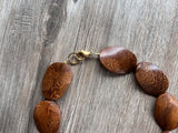 Brown Wood Beaded Long Chunky Boho Statement Necklace - Shelly