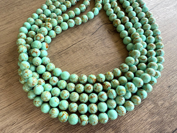 Green Turquoise Beaded Chunky Multi Strand Statement Necklace - Alana