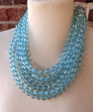 Light Blue Faceted Acrylic Beaded Multi Strand Statement Necklace - Angelina