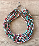 Multi Color Beaded Chunky Stone Multi Strand Statement Necklace - Michelle