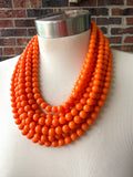 Orange Acrylic Lucite Bead Chunky Statement Necklace - Alana