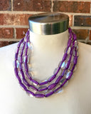 Purple Clear Beaded Lucite Chunky Multi Strand Statement Necklace - Lauren