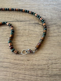 Green Brown Stone Jasper Copper Mens Beaded Necklace - Rowan