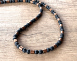 Black Matte Stone Copper Mens Beaded Necklace - Rowan