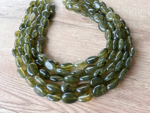 Olive Green Lucite Acrylic Beaded Multi Strand Chunky Statement Necklace - Lauren