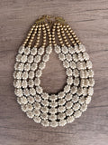 Ivory Gold Flower Lucite Acrylic Beaded Multi Strand Statement Necklace - Ginny