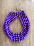 Purple Big Beaded Acrylic Chunky Multi Strand Necklace - Alana