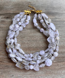 White Gold Lucite Acrylic Beaded Statement Chunky Multi Strand Necklace - Valerie