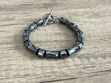 Hematite Beaded Gray Stone Mens Bracelet - Aiden