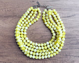 Light Yellow Big Beaded Acrylic Chunky Multi Strand Necklace - Alana