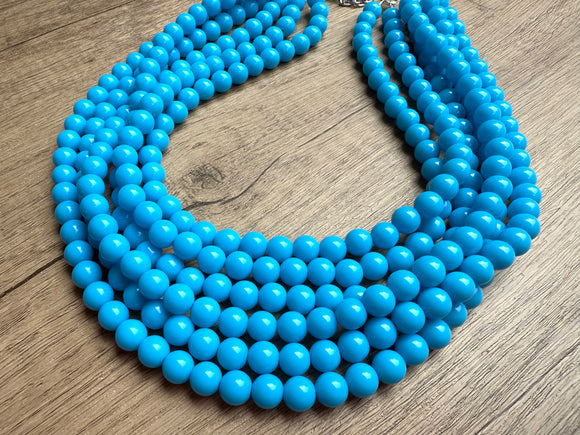 Turquoise Blue Acrylic Lucite Bead Statement Necklace - Alana