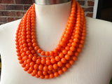Orange Acrylic Lucite Bead Chunky Statement Necklace - Alana