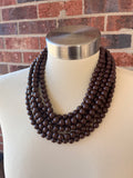 Brown Lucite Bead Acrylic Chunky Multi Strand Statement Necklace - Alana