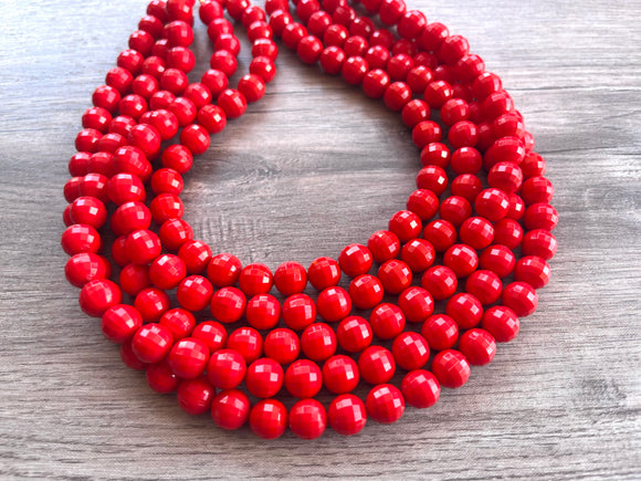 Red Acrylic Lucite Big Bead Chunky Multi Strand Necklace - Angelina
