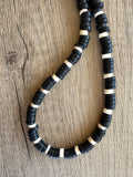 Black White Wood Beaded Mens Surfer Long Necklace - Dennis
