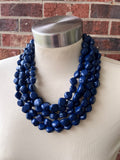 Navy Blue Lucite Acrylic Beaded Chunky Multi Strand Statement Necklace - Julianna