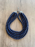 Navy Blue Big Acrylic Beaded Chunky Multi Strand Necklace - Alana