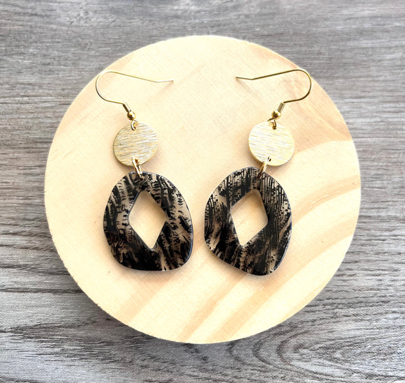 Black Clear Gold Disc Big Lucite Acrylic Statement Earrings - Tracey