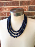 Navy Blue Acrylic Bead Chunky Multi Strand Statement Necklace - Alana