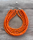 Orange Faceted Beaded Acrylic Lucite Multi Strand Statement Necklace - Evelyn