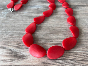Long Red Resin Beaded Womens Statement Necklace - Morgan