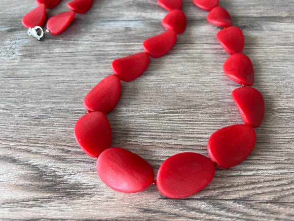 Long Red Resin Beaded Womens Statement Necklace - Morgan